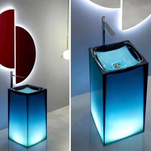 Top Selling Modern Villa <b>Clear</b> Transparent Artificial Pedestal Sink <b>Resin</b> Rectangular Wash Basin with Drainer 9L Capacity - Product Image 5