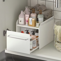 Organisateur de rangement de cuisine à 2 niveaux en acier au carbone blanc, design coréen, vente en gros d'usine, tiroir de rangement de comptoir peu encombrant