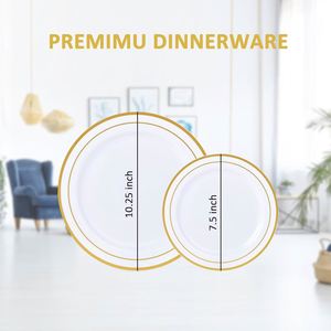 Assiettes jetables en plastique de 7,5 et 10,25 pouces avec bordure dorée de qualité supérieure pour les mariages - Product Image 2