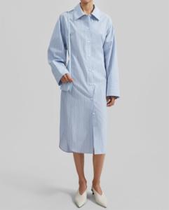 Autunno elegante giacca a righe con <span class=keywords><strong>colletto</strong></span> rovesciato <span class=keywords><strong>Maxi</strong></span> abito Casual da donna a maniche lunghe abito a righe - Product Image 1
