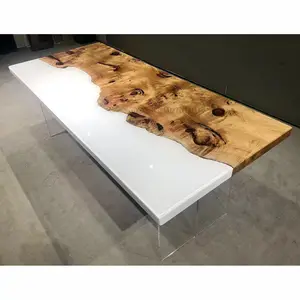 도매 독특한 7 피트 긴 나무 수지 식탁 흰색 에폭시 테이블
