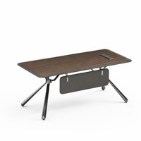 Escritorio de Oficina Moderno con Patas Metálicas Inclinadas, MDF E1 con Pintura a Base de Agua, Mesa para Gerente con Hub de Alimentación, Muebles Minimalistas