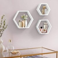 Ensemble de 3 présentoirs décoratifs en forme d'hexagone géométrique pour la décoration intérieure Étagères murales flottantes en bois pour chambre à coucher et salon
