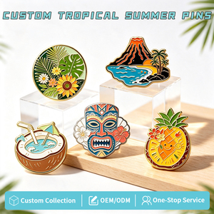 Broches personnalisées en émail souple sur le thème tropical Hawaï, masque Tiki, planche de surf, noix de <span class=keywords><strong>coco</strong></span>, broche en métal pour revers, souvenir de voyage créatif - Product Image 1