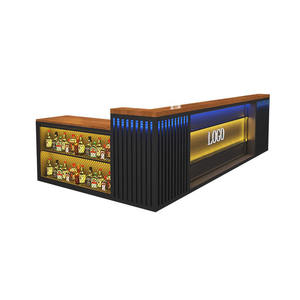 Comptoir de bar long en bois massif de style industriel Tavernes à café en fer silencieux Caisse enregistreuse Bar pour barbecue Restaurants Lieux de restauration - Product Image 5