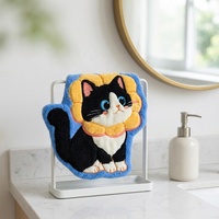 Serviette de toilette en polaire corail absorbante à suspendre, motif chat de dessin animé, séchage rapide, petite serviette cadeau, vente en gros