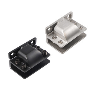 Bisagras para vidrio de montaje superficial de acero inoxidable con cierre suave para vitrinas y gabinetes de vidrio, diseño moderno, acabado negro cepillado - Product Image 1
