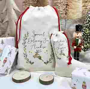 Bolsas de Regalo Navideñas Personalizadas Creativas de Lino para Sublimación, con Cordón, para Guardar Obsequios - Product Image 1