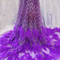 YZ 2024 perles de séquence de luxe de haute qualité tissu de dentelle de mariée en gros broderie de paillettes bleues avec plume filet français dentelle perlée