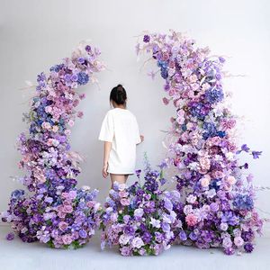 Ensemble de décoration d'anniversaire à thème Fournitures de fête Toile de fond pour réception de mariage Fleurs artificielles en soie Arche de fête violette - Product Image 5