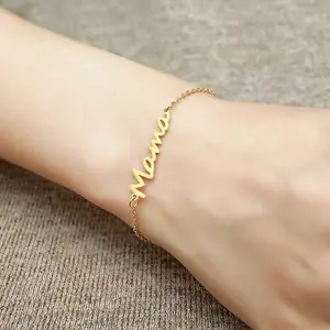 Gelang Inisial Huruf Stainless Steel Mama, Koleksi Hari Ibu, Aksesoris Kerah Anak Ibu