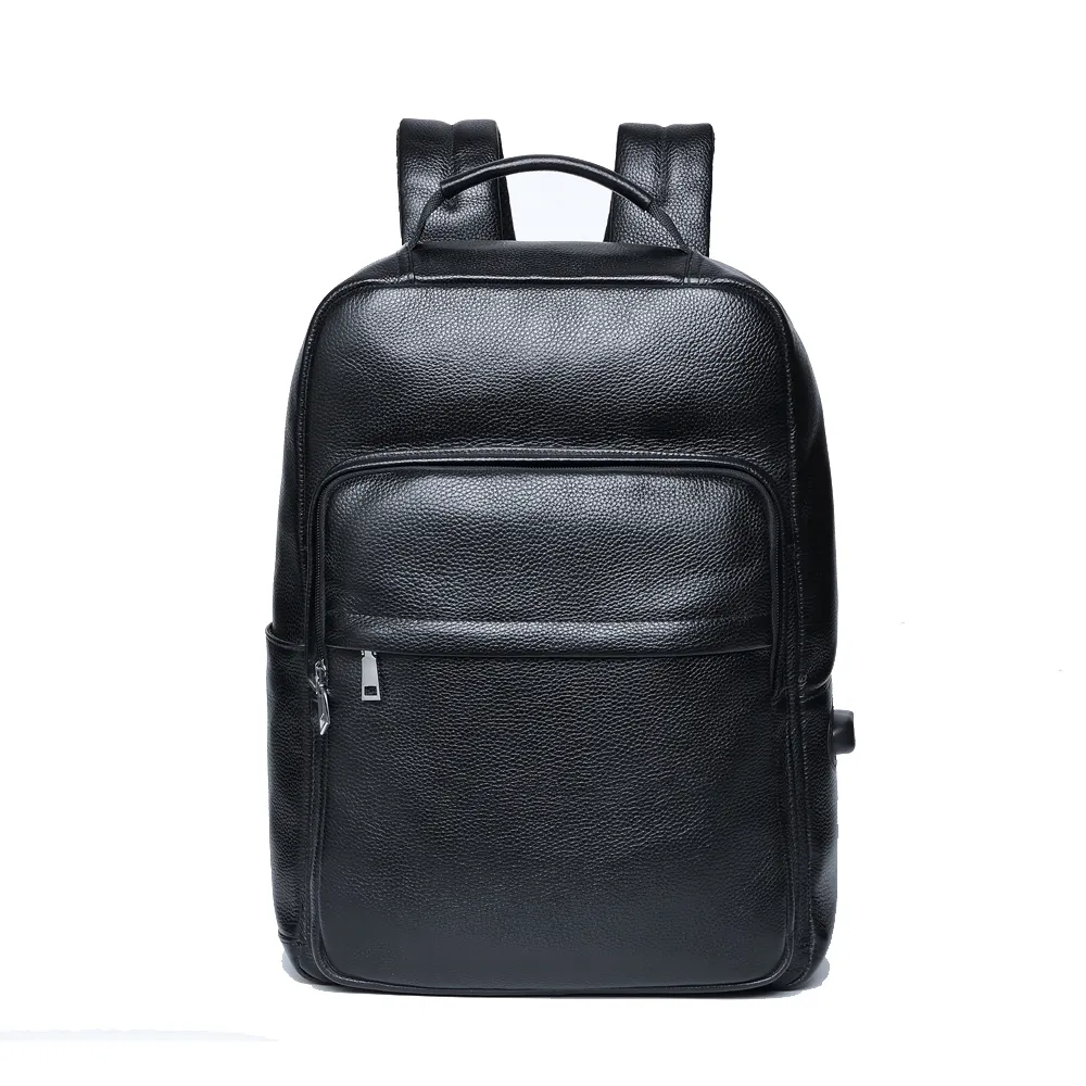 Wholesale Large Capacity Custom Private Label Men's Genuine Leather Black Color Travel Business Laptop Bag Backpacks