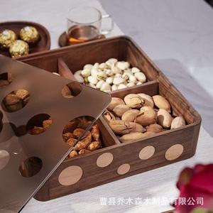 Bandeja cuadrada de madera maciza para frutos secos, caja de almacenamiento hermética con 8-11 compartimentos, de nogal, para uso en el hogar y la sala de estar - Product Image 2