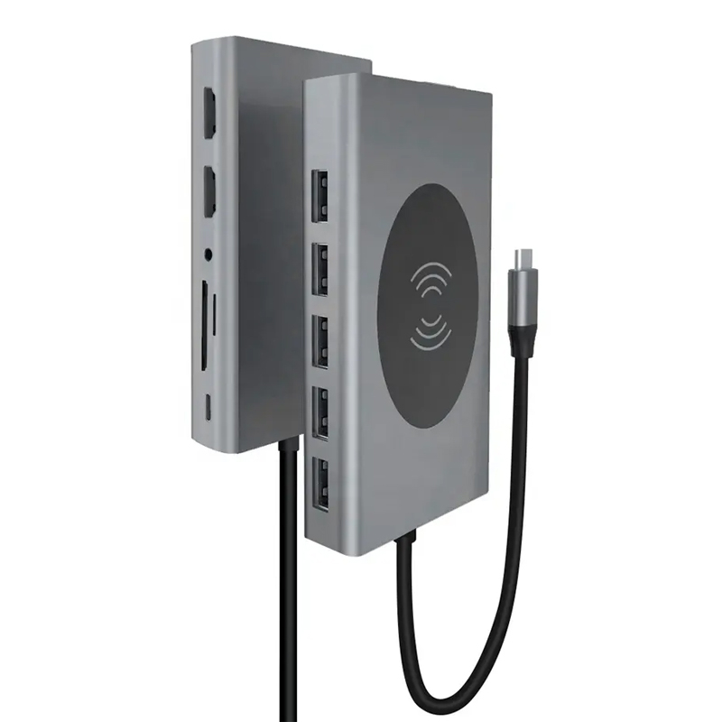 Type C Hub With Wireless Charging 14 in 1 Dual HDTV Gigabyte Lan RJ45 1000Mbps Sd Tf for Laptop 14-in-1 Usb-c Hub