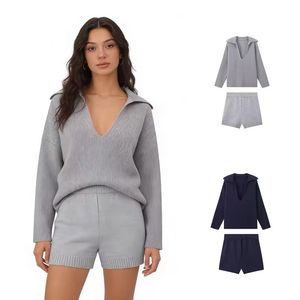 Women's Custom Logo Two-Piece Casual Loungewear Sweater <b>Knit</b> <b>Set</b> for Fall/Autumn Season - Product Image 1