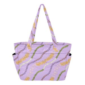 Sac fourre-tout matelassé personnalisé à motif floral Hawaïen Lavande Puakenikeni pour femme, idéal pour le travail, les voyages ou comme sac à bandoulière - Product Image 1