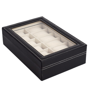 Boîte de Rangement Montres et <span class=keywords><strong>Bijoux</strong></span> en Cuir PU Noir avec Coussins en Velours, 12 Emplacements <span class=keywords><strong>pour</strong></span> Hommes et Femmes - Product Image 4