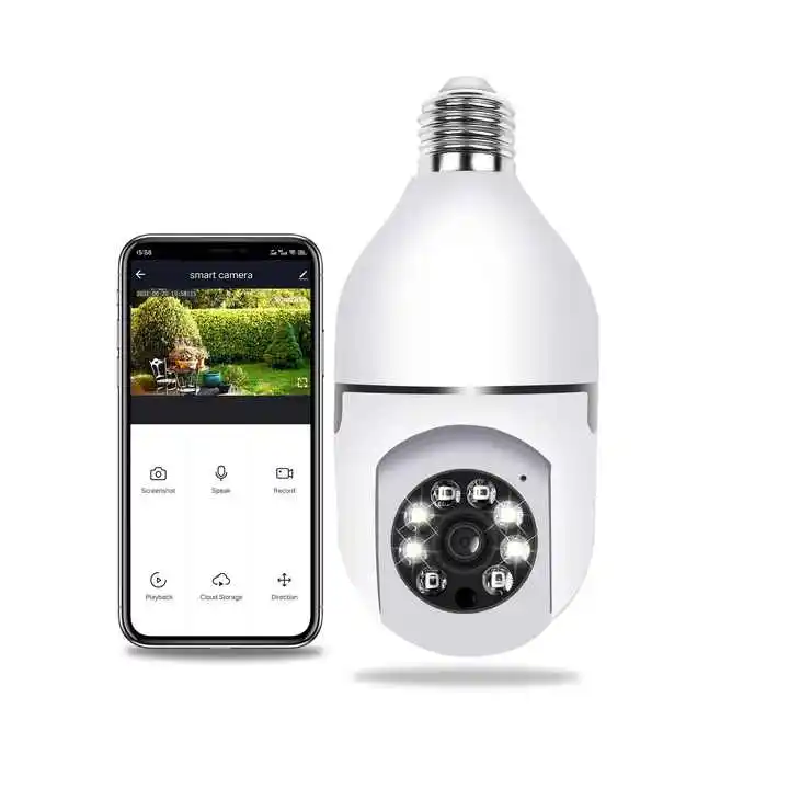 E27 WiFi Light Bulb Camera Security Camera PTZ HD Infrared Night Vision Two Way Talk Baby Monitor for Home Security