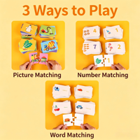Jeu de cartes de puzzle Montessori 2 pièces, jouet éducatif précoce, jeu de correspondance des animaux, des fruits, des chiffres et des mots pour les tout-petits de 1 à 3 ans