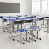 Ensemble de bureau et chaise double réglable pour étudiants avec tiroir, mobilier de classe moderne