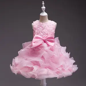 Robe élégante en dentelle princesse Robes à broder fleuries pour enfants Robes vintage pour enfants pour la fête de Noël Rouge B