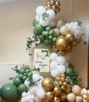 YACHEN Kit de guirlande d'arche de ballons en latex vert, blanc et or de 146 pièces pour anniversaire, fête prénatale, révélation de sexe, mariage, décoration de fête