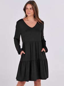 Abiti <span class=keywords><strong>Corti</strong></span> Casual da Donna Stile Europeo e Americano, Maniche Lunghe, Scollo <span class=keywords><strong>a</strong></span> V, <span class=keywords><strong>a</strong></span> Strati, Fluosi, per Viaggi e Vacanze - Product Image 2