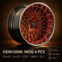 Jantes forgées rouges à 12 rayons, 3 pièces, 22x12 5x120 ET35 6061 T6, jantes profondes personnalisées pour Toyota