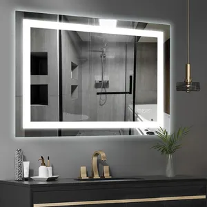 Fábrica nuevo diseño estilo moderno Rectangular pantalla larga tocador espejo LED baño personalizado Led retroiluminado desempañador espejo inteligente