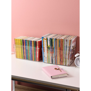 Transparent Plastic <b>Book</b> Storage <b>Box</b> Rectangle Desktop Organizer For Student Picture <b>Books</b> Solid Color 27x11x15cm 30x21x15cm - Product Image 4