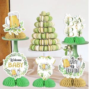 Décorations <span class=keywords><strong>de</strong></span> Baby Shower Thème 'Baby Brewing' et 'Beer' avec Verdure, 8 Pièces <span class=keywords><strong>de</strong></span> Centres <span class=keywords><strong>de</strong></span> Table en Papier Nid d'Abeille, pour Intérieur/Extérieur, Fête <span class=keywords><strong>de</strong></span> Révélation du Sexe - Product Image 3