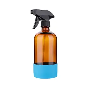 Clara de Vidro âmbar Boston Rodada Recarregáveis 16 oz Recipientes Sala de Spray de 250ml Garrafa De Vidro 500ml Com Luva de Silicone de Proteção