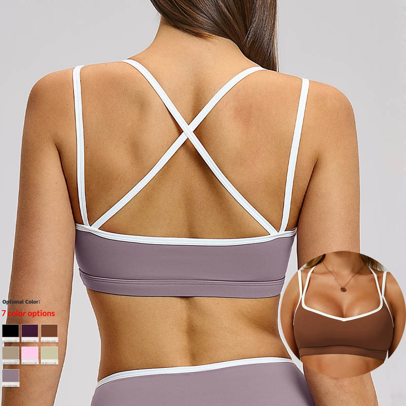 SHINBENE Women's Medium Support Quick Dry Sweat Wicking Underwear Breathable U Neck Color Matching Yoga Fitness Sports Bra