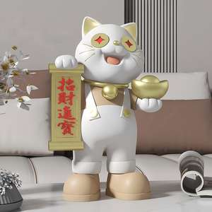 Sculpture de chat porte-bonheur en résine, artisanale, peinte à la main, tendance, décoration de bureau/caisse enregistreuse, petit cadeau créatif - Product Image 2