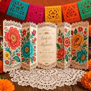Invitación <span class=keywords><strong>de</strong></span> Boda con Pliegue <span class=keywords><strong>de</strong></span> Acordeón y Encaje |   Lámina <span class=keywords><strong>de</strong></span> <span class=keywords><strong>Oro</strong></span> con Borde Continuo Cortada con Láser, Venta al Por Mayor - Product Image 2
