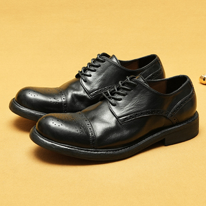รองเท้าผู้ชายทรงอังกฤษหัวมน Goodyear พื้นหนังลายนูน ทำด้วยมือจากหนังแท้ - Product Image 1