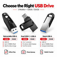 Set Combo Flash Drive USB Baru 128GB/256GB Tiga Model Paket dengan Garansi 1 Tahun Antarmuka USB 3.0/3.1/2.0
