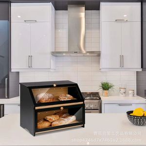 Boîte à pain en bois Qice 15,35x12,6x9,85 pouces avec fenêtre en verre, rangement de bureau pour comptoir de cuisine - Product Image 4