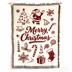 Tapisserie murale Joyeux Noël en tissu tissé rectangulaire à motif traditionnel pour usage intérieur - Product Image 5