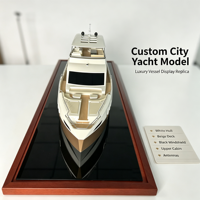 Modèle de yacht de luxe personnalisé avec coque blanche épurée, pont beige et support d'exposition noir