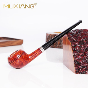 Muxiang Briar Wood Smoking Pipe 3mm Filter Straight Type With Metal Ring For Men - Product Image 3