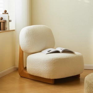 Solid Wood Lamb Wool Single <b>Sofa</b> Chair With Backrest Living Room Floor Standing Designer Chair - Product Image 1