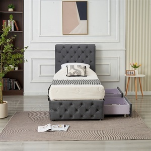 Struttura <span class=keywords><strong>Letto</strong></span> <span class=keywords><strong>Singolo</strong></span> con <span class=keywords><strong>Cassetti</strong></span> Contenitore, Morbido Rivestimento Imbottito e Testiera Trapuntata dal Design Contemporaneo - Product Image 1