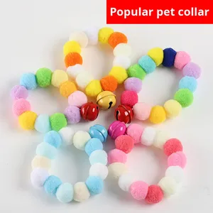 Bola de felpa decorativa, collar para cachorros, Bola de pompón de felpa de color macarrón, cuello bonito para mascotas, Collar para perros y gatos, elástico - Product Image 2
