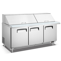 Réfrigérateur de comptoir à trois portes pour salades, pizzas, méga-bar, sandwichs, table de préparation de salades, congélateur, refroidisseur, certifié CE ETL