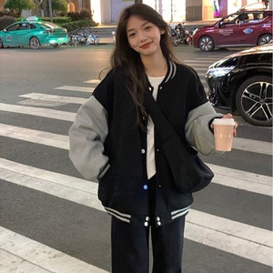 Women's Fleece <b>Lined</b> Baseball Jacket Solid Color Thick Warm Autumn Winter Outerwear Harajuku Style Loose Fit Casual <b>Coat</b> - Product Image 3