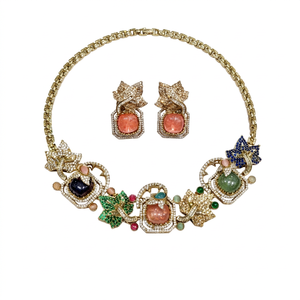 10457Flower Designer Necklace Doublet <b>Magic</b> Stone with Cubic Zirconia Mehandi Plated Flower Jewelry Bohemian Style party Wedding - Product Image 1