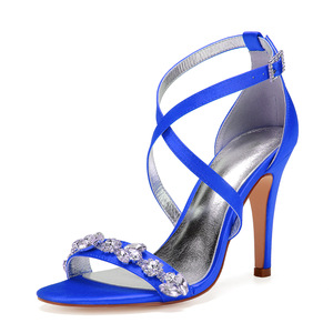 S5748F 2023 di alta qualità con una sola parola sottile moda femminile scarpe <span class=keywords><strong>da</strong></span> sposa con tacco alto strass blu 10 cm - Product Image 1