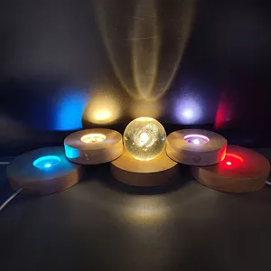 Usb Ronde Houten Led Licht Display Basis Kleurrijke Lichten Voor Kristal Epoxyhars Kunst Ornamenten Centerpieces Nachtlampen