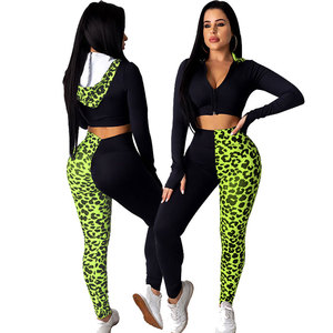<span class=keywords><strong>2023</strong></span> printemps et <span class=keywords><strong>hiver</strong></span> nouveautés costume de sport vêtements de Yoga contraste couleur épissure à capuche tenues deux pièces ensemble femmes vêtements - Product Image 2